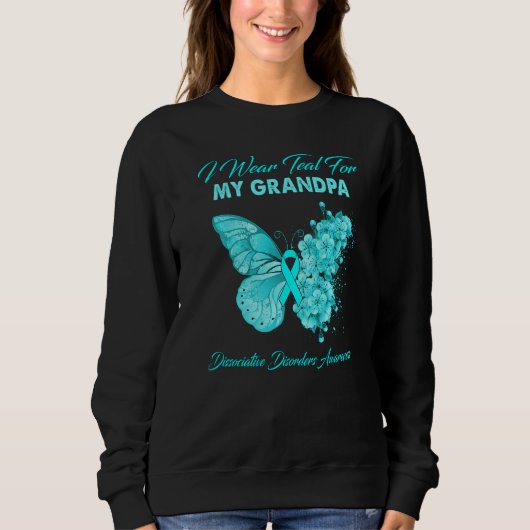 Butterfly I Wear Teal For My Grandpa Dissociative  スウェットシャツ (正面)
