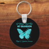 Butterfly I Wear Teal For My Grandson Fragile X Sy キーホルダー (正面)
