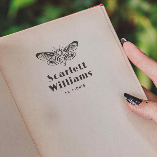 Butterfly illustration Bold Ex Libris Book ラバースタンプ