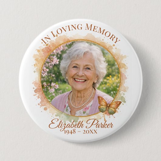 Butterfly In Loving Memory Memorial Button Pin 缶バッジ (正面)