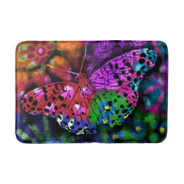 Butterfly Insect Abstract Purple Green Pink Orange バスマット