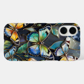 Butterfly iPhone Case Dark Blue Gold Stained Glass Case-Mate iPhoneケース (裏面 (横))