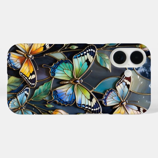Butterfly iPhone Case Dark Blue Gold Stained Glass Case-Mate iPhoneケース (裏面 (横))