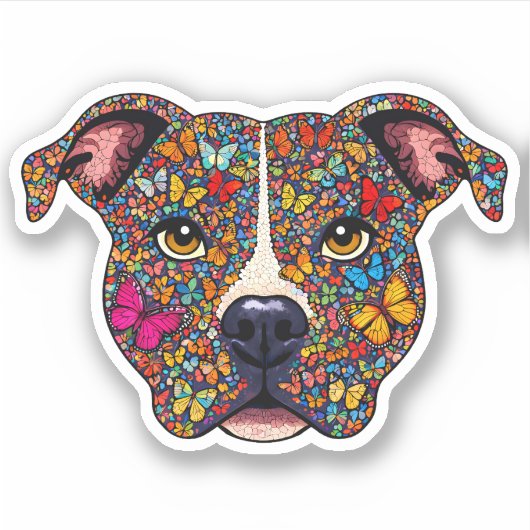 Butterfly Kaleidoscope Pitbull Portrait -Bully Mom シール (正面)