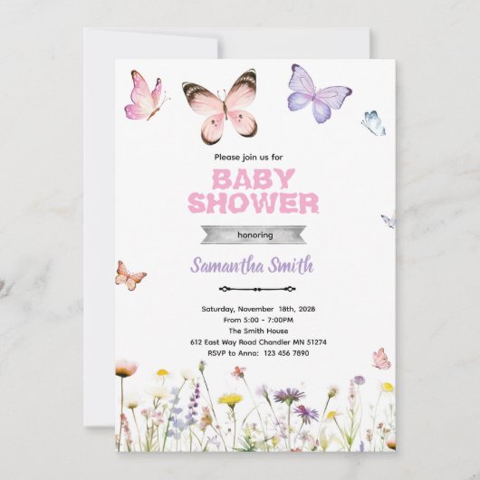 Butterfly Kisses and Baby Wishes Invitation 招待状 (正面)