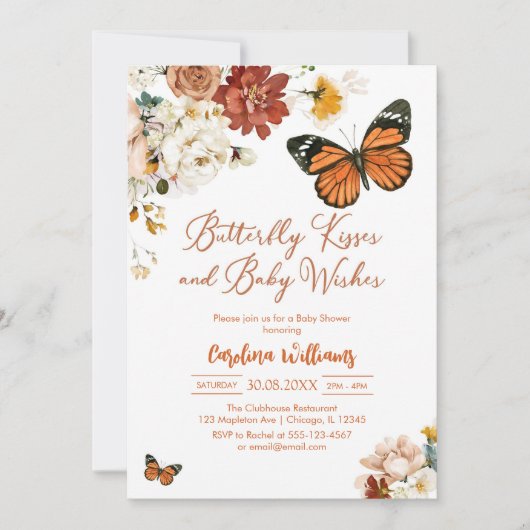 Butterfly Kisses Baby Shower Invitation 招待状 (正面)