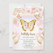 Butterfly Kisses Baby Wishes Floral Baby Shower 招待状 (正面)