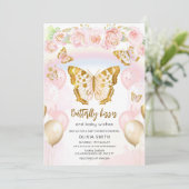 Butterfly Kisses Baby Wishes Floral Baby Shower 招待状 (スタンド正面)
