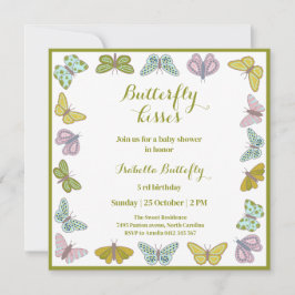 Butterfly kisses Girl Baby Shower 招待状