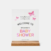 Butterfly Kisses Pink Baby Shower Welcome アクリルサイン (正面)