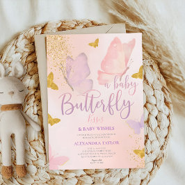 Butterfly Kisses Wishes gender neutral baby shower 招待状