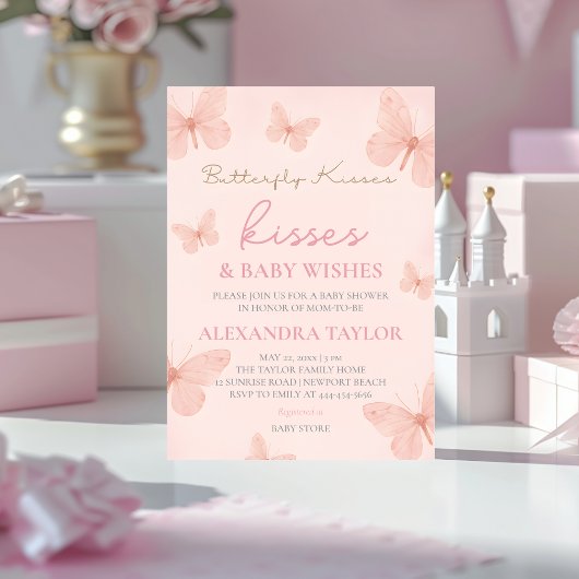 Butterfly Kisses Wishes gender neutral baby shower 招待状