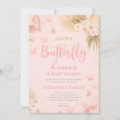 Butterfly Kisses & Wishes Pink Floral Baby Shower 招待状 (正面)