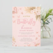 Butterfly Kisses & Wishes Pink Floral Baby Shower 招待状 (スタンド正面)