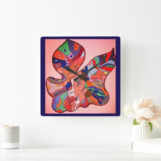 Butterfly Leaf Portrait Clock スクエア壁時計 (ホーム)