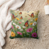 Butterfly Meadow Seamless Pattern Vibrant Flowers クッション (ブランケット)