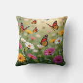 Butterfly Meadow Seamless Pattern Vibrant Flowers クッション (裏面)