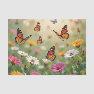 Butterfly Meadow Seamless Pattern Vibrant Flowers 薄葉紙