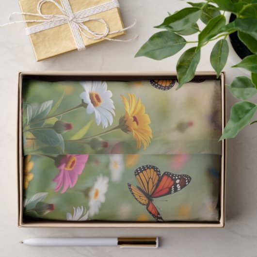 Butterfly Meadow Seamless Pattern Vibrant Flowers 薄葉紙 (ギフト)