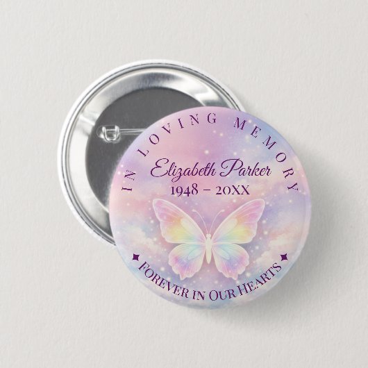 Butterfly Memorial In Loving Memory Button 缶バッジ (正面&裏面)