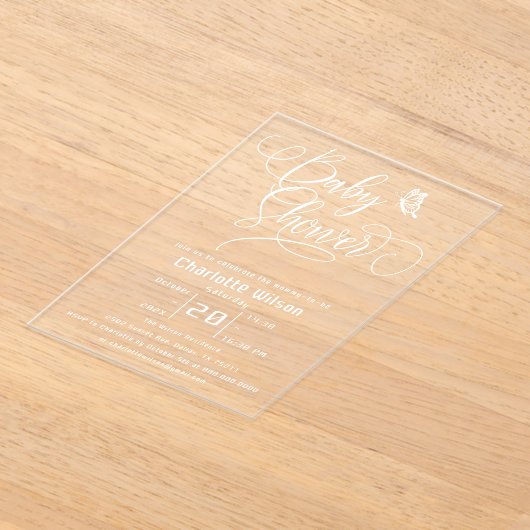 Butterfly Modern Minimal Baby Shower アクリル招待状 (レイダウン)