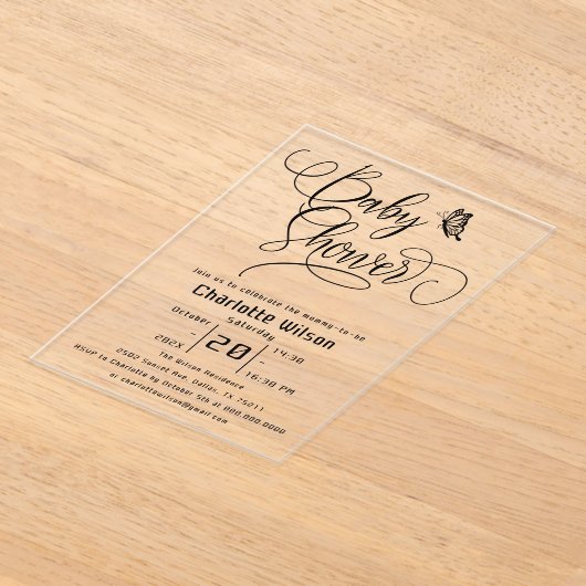 Butterfly Modern Minimal Baby Shower アクリル招待状 (レイダウン)