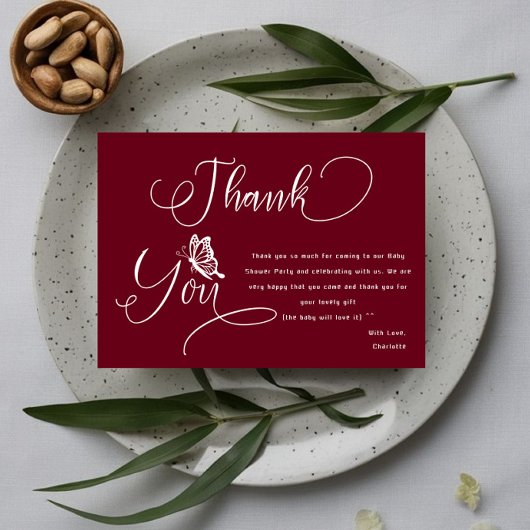 Butterfly Modern Minimal Baby Shower サンキューカード