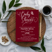 Butterfly Modern Minimal Deep Burgundy Baby Shower 招待状
