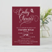 Butterfly Modern Minimal Deep Burgundy Baby Shower 招待状 (スタンド正面)