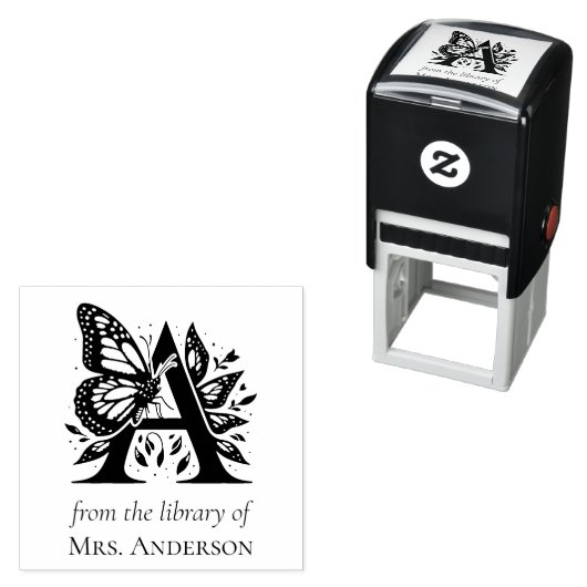 Butterfly Monogram イニシャルA 図書館より セルフインキングスタンプ (インサイチュ)
