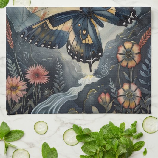Butterfly & Moon                                 キッチンタオル (折り畳み)