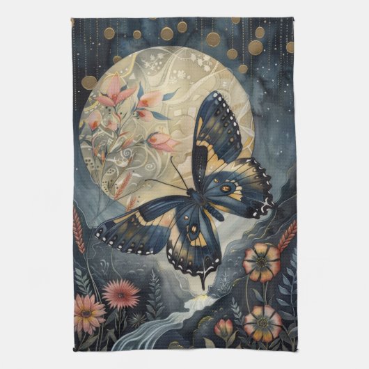 Butterfly & Moon                                 キッチンタオル (縦)