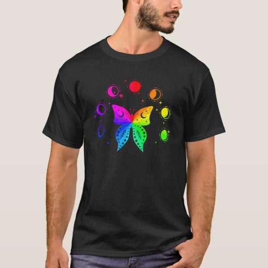 Butterfly Moon Phases Rainbow Meditation Peace Lov Tシャツ (正面)