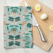 Butterfly motifs on a light background キッチンタオル (四つ折り)