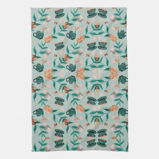 Butterfly motifs on a light background キッチンタオル (縦)