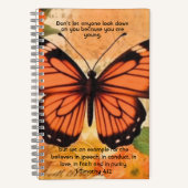 Butterfly Notebook 1 Timothy 4:12 ノートブック (正面)