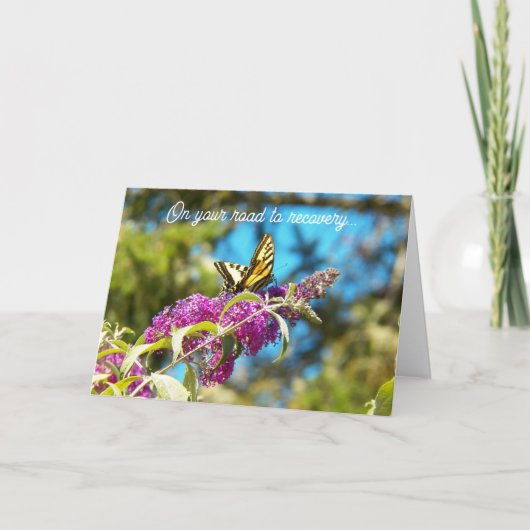 Butterfly on Pink Flowers Get Well カード (正面)