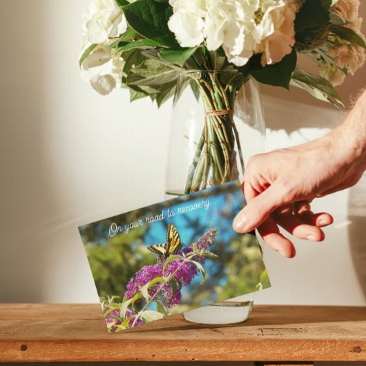 Butterfly on Pink Flowers Get Well カード