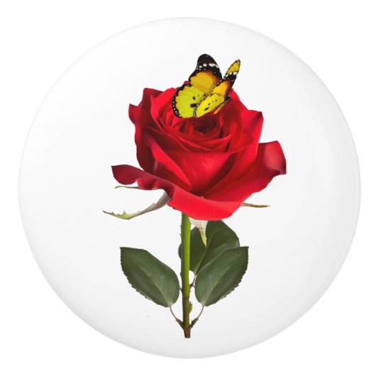 Butterfly on Rose Ceramic Cabinet and Drawer Pull セラミックノブ (正面)