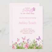 Butterfly on the Wayフローラガールベビーシャワー 招待状 (正面/裏面)