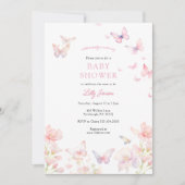 Butterfly on the way Pink Baby Shower 招待状 (正面)