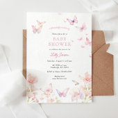 Butterfly on the way Pink Baby Shower 招待状