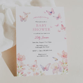 Butterfly on the way Pink Baby Shower 招待状