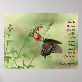 Butterfly on Wildflower, with Psalm 118:24 ポスター