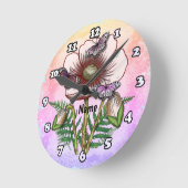 Butterfly Pale Poppy  ラウンド壁時計 (傾斜)
