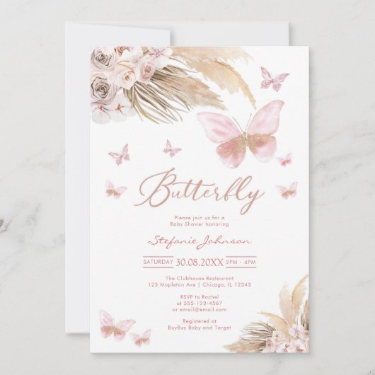 Butterfly Pampass Baby Shower Invitation 招待状 (正面)