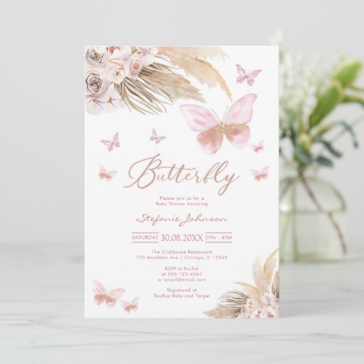 Butterfly Pampass Baby Shower Invitation 招待状 (スタンド正面)