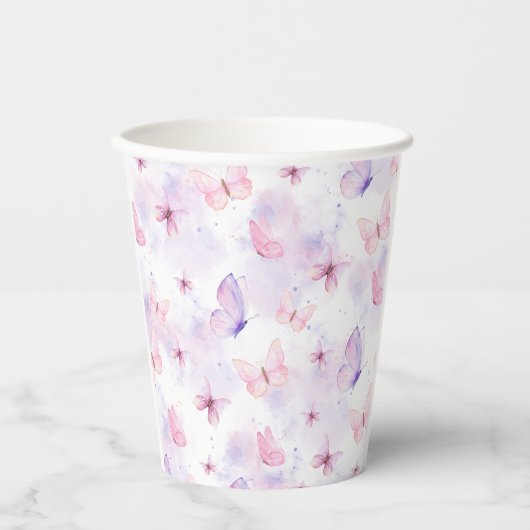 Butterfly Party Paper Cups Purple and Pink 紙コップ (正面)