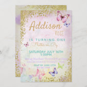 Butterfly Pastel Birthday 招待状 (正面/裏面)