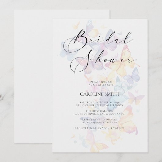 Butterfly Pastel Bridal Shower Invitation 招待状 (正面/裏面)